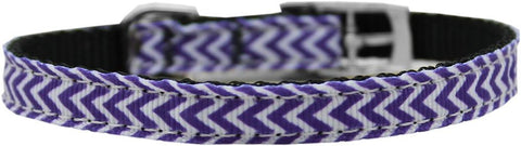 Chevrons Nylon Dog Collar with classic buckle 3-8" Purple Size 8