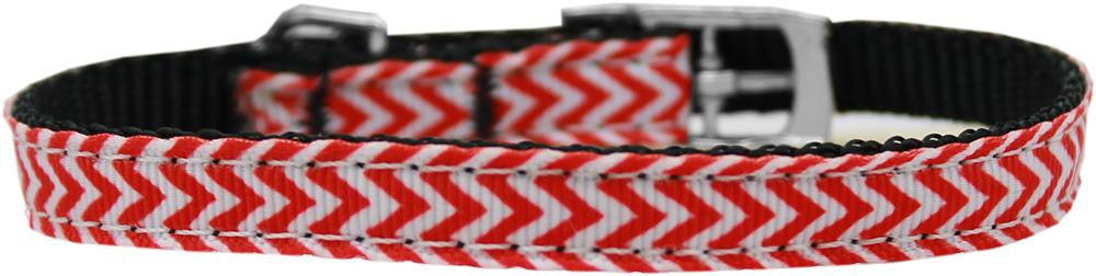 Chevrons Nylon Dog Collar with classic buckle 3-8" Red Size 10