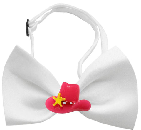 Pink Cowboy Hat Chipper White Bow Tie