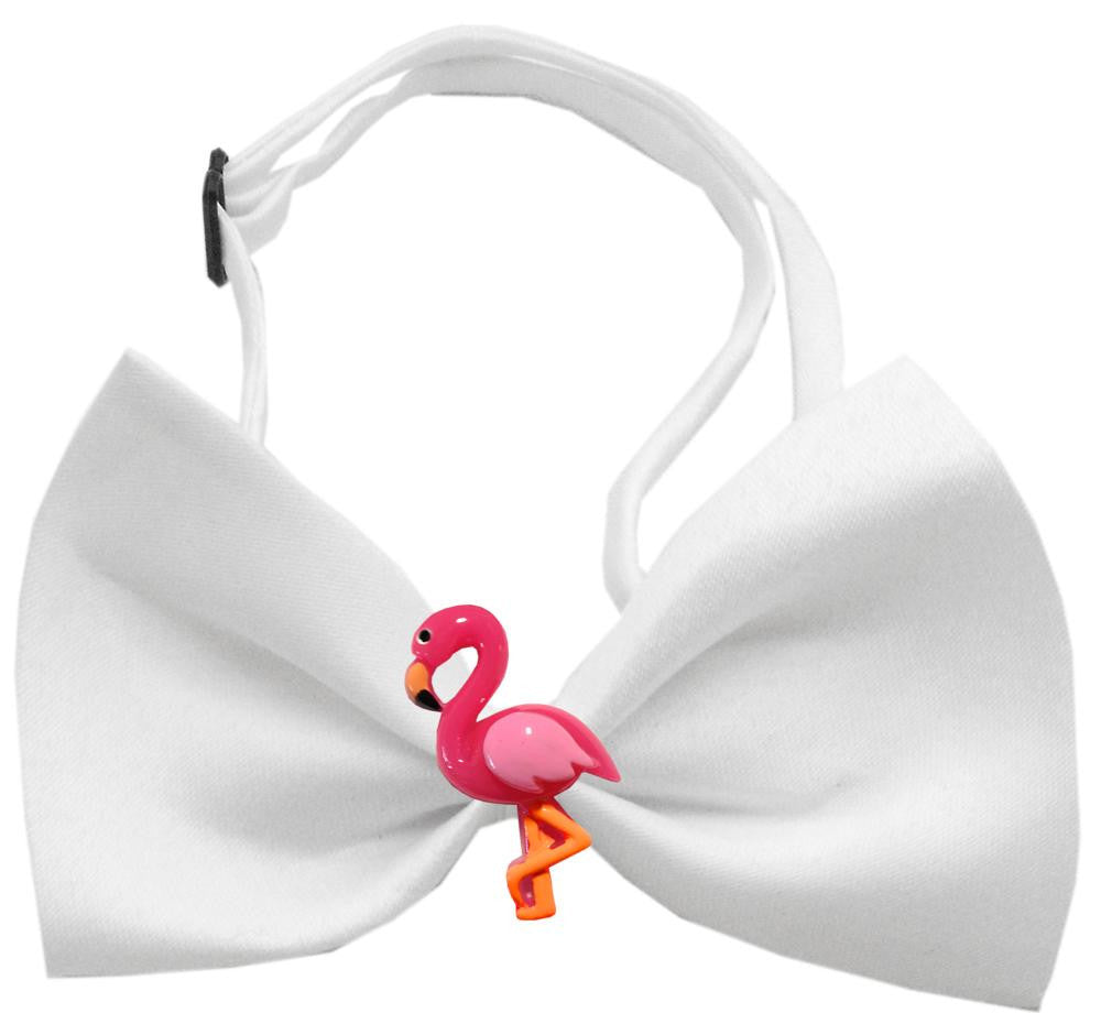 Pink Flamingo Chipper White Bow Tie