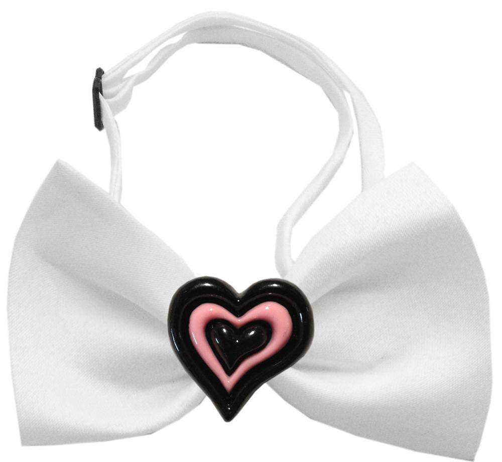 Black and Pink Hearts Chipper White Bow Tie