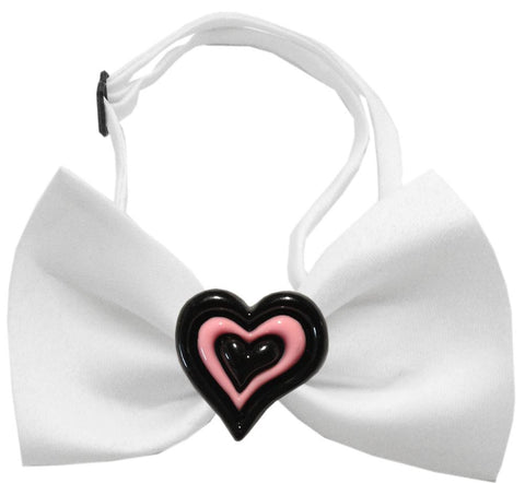 Black and Pink Hearts Chipper White Bow Tie