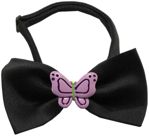 Purple Butterflies Chipper Black Bow Tie