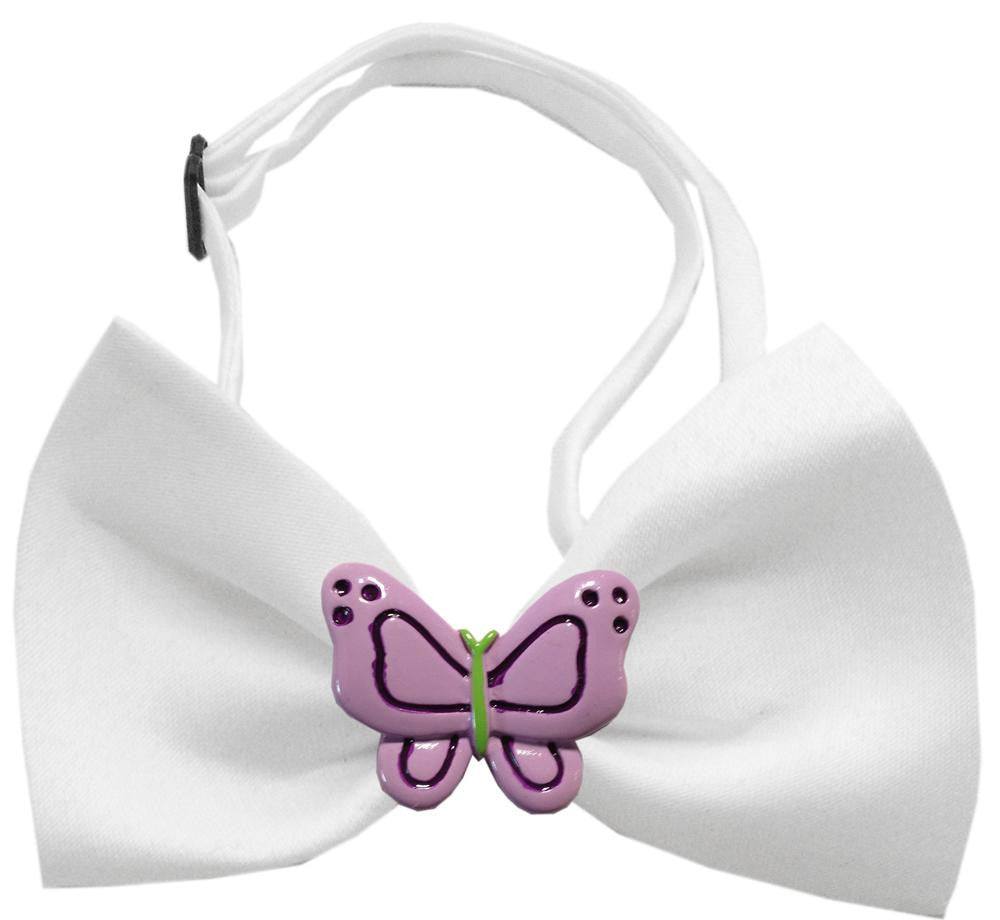 Purple Butterflies Chipper White Bow Tie