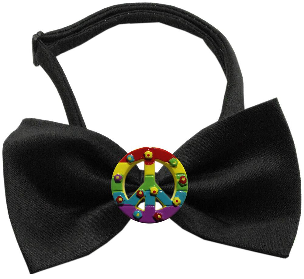 Rainbow Peace Sign Chipper Black Bow Tie