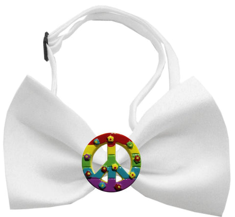 Rainbow Peace Sign Chipper White Bow Tie