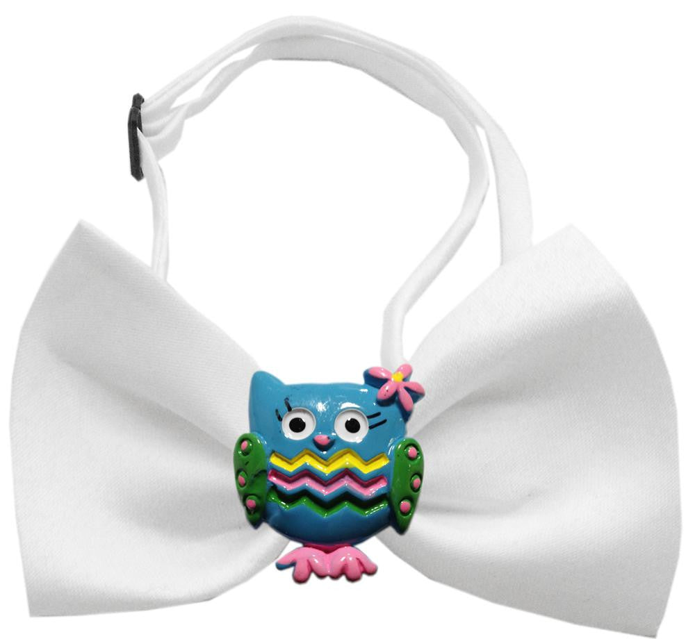 Blue Owls Chipper White Bow Tie