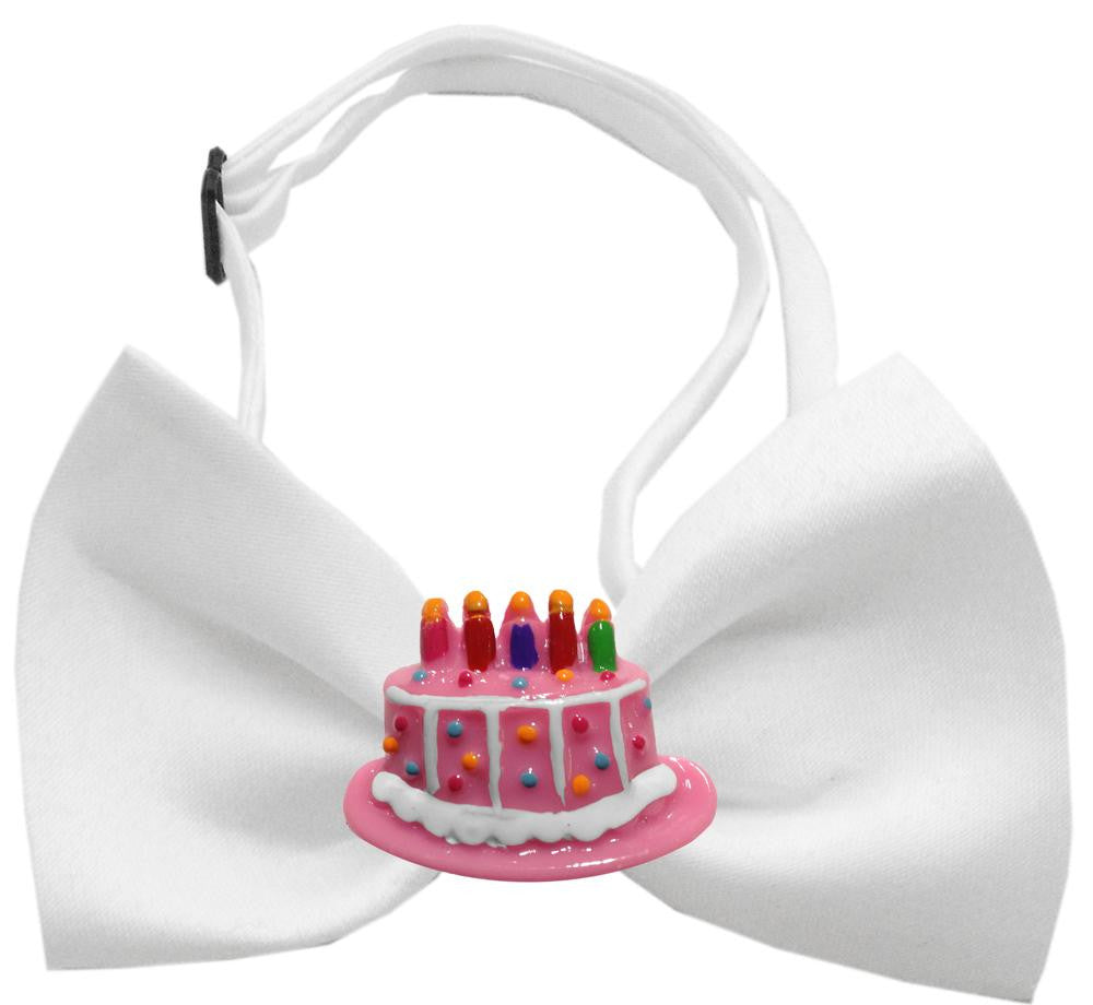 Pink Birthday Cake Chipper White Bow Tie