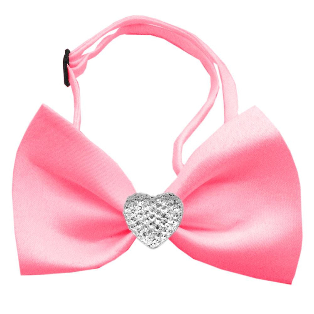 Clear Crystal Heart Bubblegum Pink Bow Tie