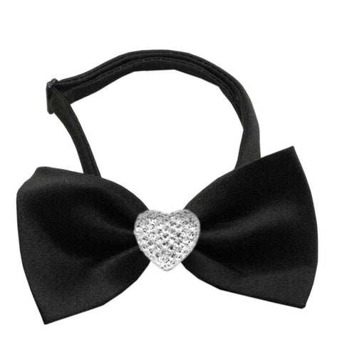 Clear Crystal Heart Black Bow Tie