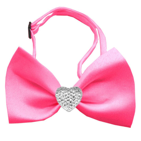 Clear Crystal Heart Hot Pink Bow Tie