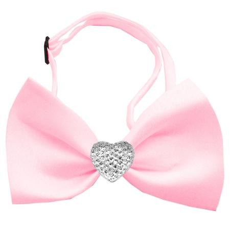 Clear Crystal Heart Light Pink Bow Tie