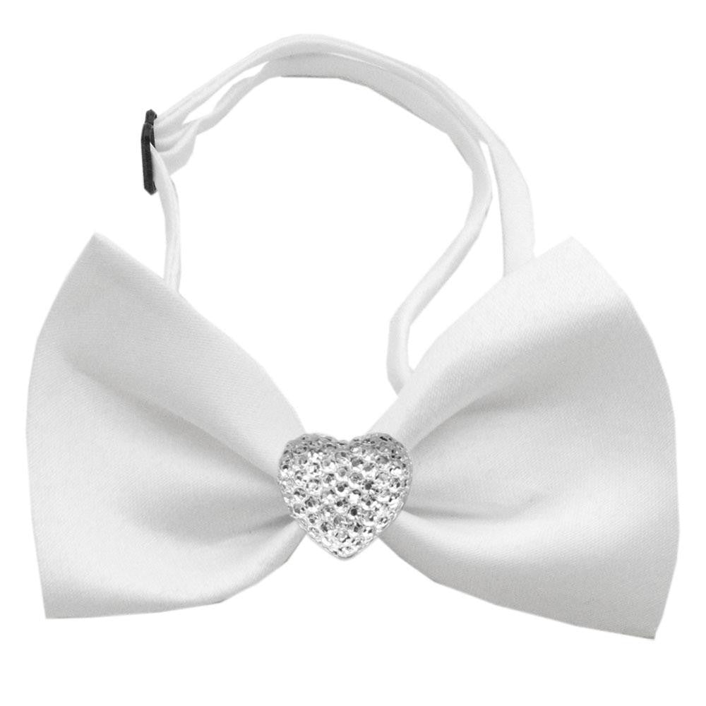 Clear Crystal Heart White Bow Tie