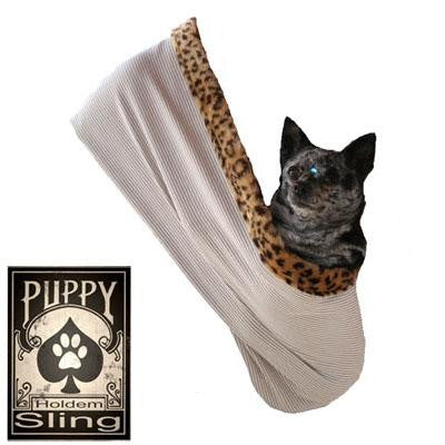 Blue Birds Rhinestone Puppy Holdem Sling Tan w- Cheetah trim Size Lg-XL