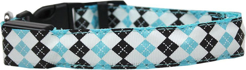 LED Dog Collar Argyle Aqua Size Large