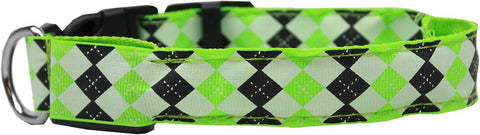 LED Dog Collar Argyle Green Size Large