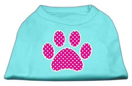 Pink Swiss Dot Paw Screen Print Shirt Aqua XL (16)