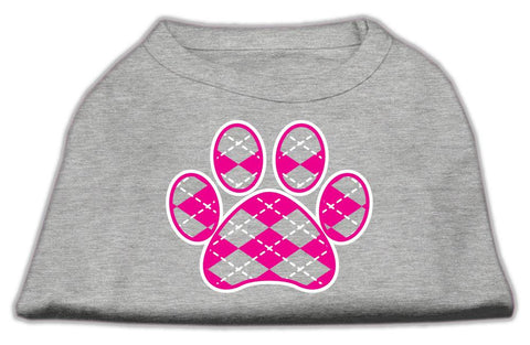 Argyle Paw Pink Screen Print Shirt Grey Lg (14)