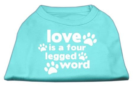 Love is a Four Leg Word Screen Print Shirt Aqua XL (16)