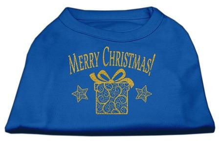 Golden Christmas Present Dog Shirt Blue Sm (10)