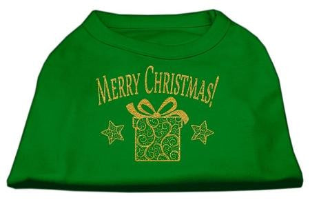 Golden Christmas Present Dog Shirt Emerald Green Sm (10)