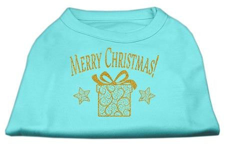 Golden Christmas Present Dog Shirt Aqua XXL (18)