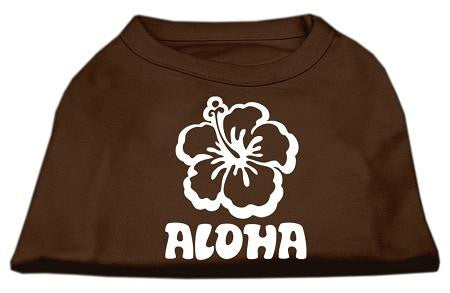 Aloha Flower Screen Print Shirt Brown Sm (10)