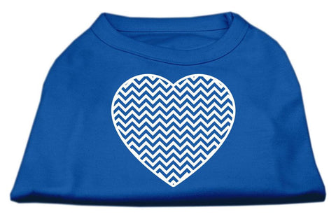 Chevron Heart Screen Print Dog Shirt Blue XS (8)