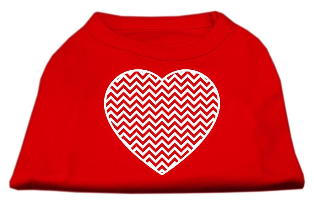 Chevron Heart Screen Print Dog Shirt Red XS (8)