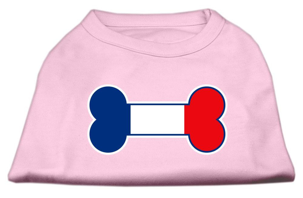 Bone Shaped France Flag Screen Print Shirts Light Pink XS (8)