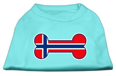 Bone Shaped Norway Flag Screen Print Shirts Aqua XXXL(20)