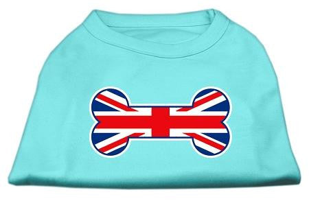 Bone Shaped United Kingdom (Union Jack) Flag Screen Print Shirts Aqua XXL (18)