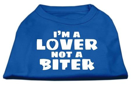 I'm a Lover not a Biter Screen Printed Dog Shirt Blue Sm (10)