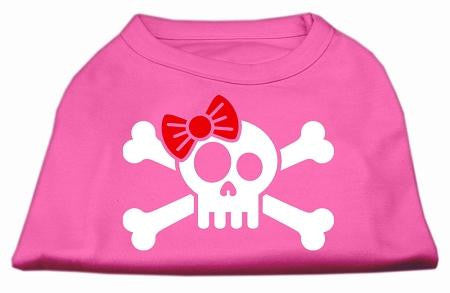 Skull Crossbone Bow Screen Print Shirt Bright Pink XL (16)