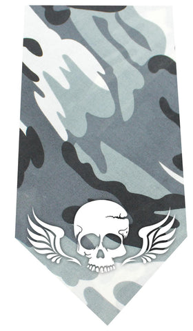 Skull Wings Screen Print Bandana Grey Camo