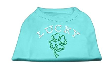 Four Leaf Clover Outline Rhinestone Shirts Aqua XL (16)