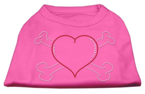 Heart and Crossbones Rhinestone Shirts Bright Pink XS (8)