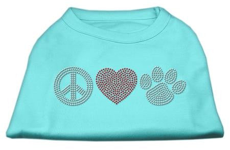 Peace Love and Paw Rhinestone Shirt Aqua XS (8)