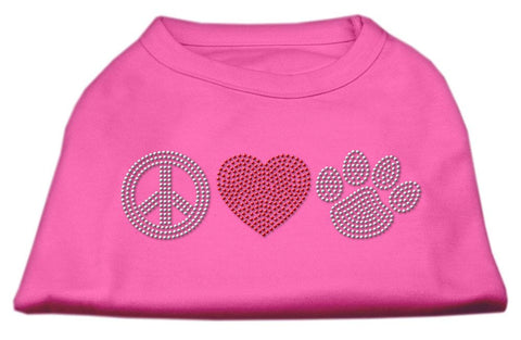 Peace Love and Paw Rhinestone Shirt Bright Pink XXXL(20)