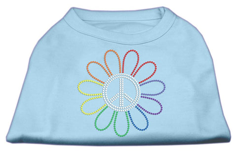 Rhinestone Rainbow Flower Peace Sign Shirts Baby Blue XL (16)