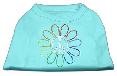 Rhinestone Rainbow Flower Peace Sign Shirts Aqua XS (8)