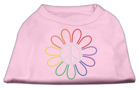 Rhinestone Rainbow Flower Peace Sign Shirts Light Pink XXXL(20)