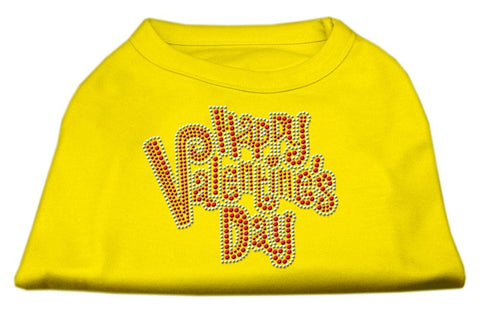 Happy Valentines Day Rhinestone Dog Shirt Yellow Lg (14)