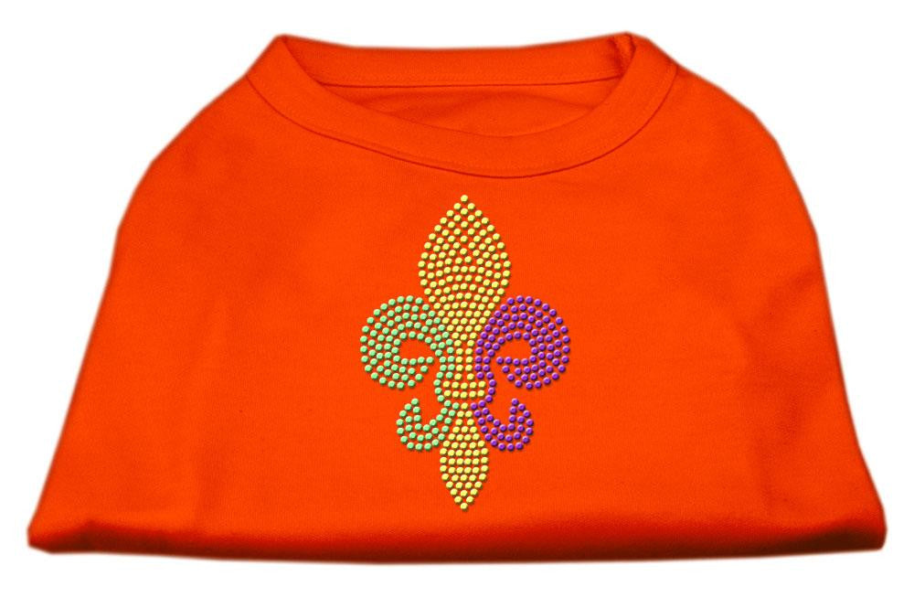 Mardi Gras Fleur De Lis Rhinestone Dog Shirt Orange Lg (14)