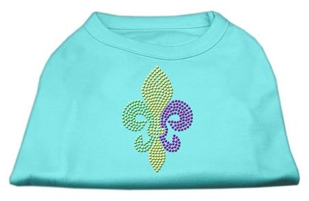 Mardi Gras Fleur De Lis Rhinestone Dog Shirt Aqua XL (16)