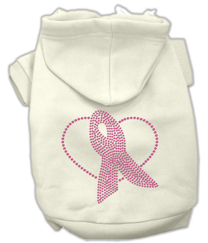 Pink Ribbon Rhinestone Hoodies Cream XL (16)