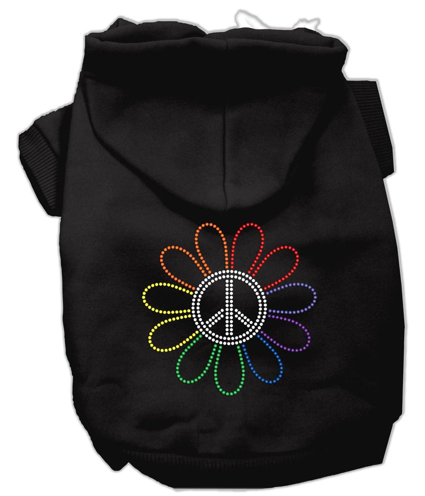 Rhinestone Rainbow Flower Peace Sign Hoodie Black S (10)