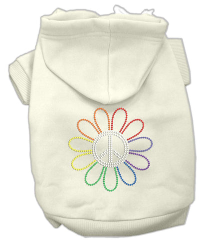 Rhinestone Rainbow Flower Peace Sign Hoodie Cream XXXL(20)