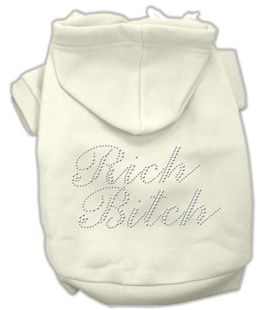 Rich Bitch Rhinestone Hoodies Cream XS (8)