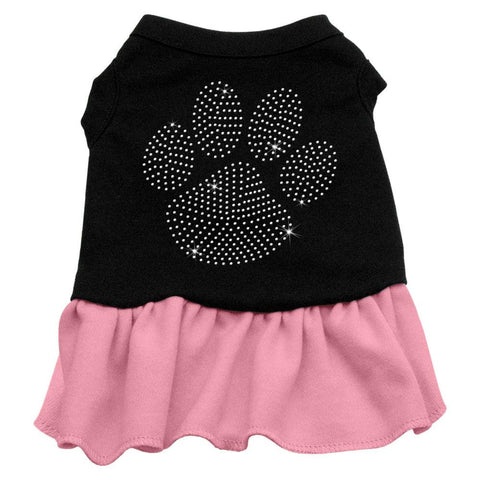 Rhinestone Clear Paw Dress Black with Pink Lg (14)